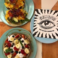 Huevos rancheros tacos and waffles  at Genesis Plant Based Alchemy in North London