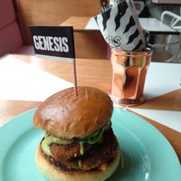 Panko eggplant and kimchi 'sandwich'. Delish! at Genesis Plant Based Alchemy in North London