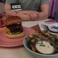 Burger and fries at Genesis Plant Based Alchemy in North London