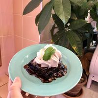Brownie with coconut ice cream  💕🍦 at Genesis Plant Based Alchemy in North London