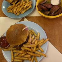 Genesis burger, American woman burger and aubergine fritters at Genesis Plant Based Alchemy in North London