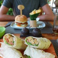 veggie burger and tempe-wraps at Jaring Kitchen & Drinks in Singaraja