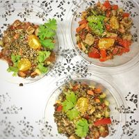 Salade de lentilles du puy au tofu fumé, carottes marinées et tomates cerises  at Boulangerie Arnaud in Lyon