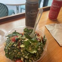 Salad, coffee, and juice  at Choice Superfood Bar & Juicery - Little Italy in San Diego