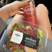 Macho Taco Salad and Beauty Melon juicee  at Choice Superfood Bar & Juicery - Little Italy in San Diego