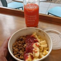 Buddha bowl (has quinoa, very tasty), and dawn patrol juice, super delicious at Choice Superfood Bar & Juicery - Little Italy in San Diego
