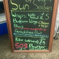 Menu board at Sun of Seitan in Newcastle Upon Tyne