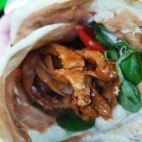 'Buffano Wings' in wrap with salad. at Sun of Seitan in Newcastle Upon Tyne