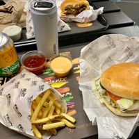 Chicken free burger and fries at Frost Burgers in Liverpool