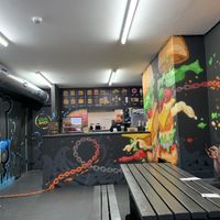 All fixed up after the shop damage...  at Frost Burgers in Liverpool