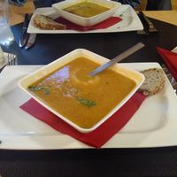 Starter: sweet potato peanut soup at Au Goût du Jour in Eupen