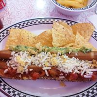 Vegan nachos hotdog at American Dream Diner in Geneva