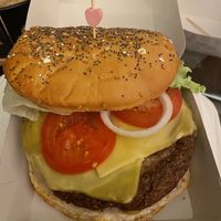 Classic Burger (with adorable pick)  at American Dream Diner in Geneva