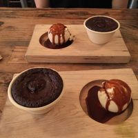 Vegan dark chocolate hot cakes with cashew vanilla ice cream at Hot Cakes - Capitol Hill in Seattle