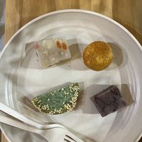 Dessert items. Didn’t end up eating the white one because I couldn’t find a label in English saying what it was and whether it was vegan.   at Everyday in Hong Kong Island