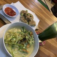 Coconut lemongrass soup with green juice at Ayo Vegan - Peliatan in Ubud