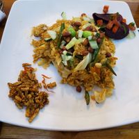 Nasi goreng. The crunchy tempeh on the side was incredible at Ayo Vegan - Peliatan in Ubud