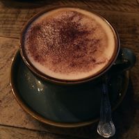 Oat milk cappuccino  at Sherlocks in Whitby