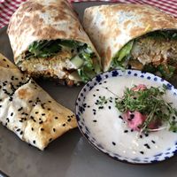 Falafel wrap with house’s special couscous  at Marie's Bistro in Gutersloh