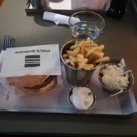 Beyond meat burger with coleslaw, fries and garlic mayo at Phil's Burger - Gotgatan in Stockholm