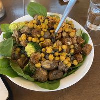 Vegan protein bowl with added mushrooms. SO GOOD. Tempeh so flavourful at SLA - Haarlemmerdijk in Amsterdam