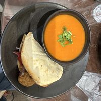 Falafel flatbread with soup of the day   at The Watermill Cafe in Aberfeldy
