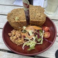 Hummus, roast vegetable and mixed leaf sandwich  at The Watermill Cafe in Aberfeldy