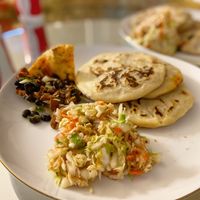 Vegan papusas, vegan quesadilla, and vegan horchata at Mami Cheli's in Menlo Park