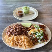 Taco combo with sad $5 guacamole in the back at Mami Cheli's in Menlo Park