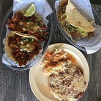 Vegan tacos, vegan quesadilla, and vegan pupusa. All were really good, but the quesadilla was AMAZING! at Mami Cheli's in Menlo Park