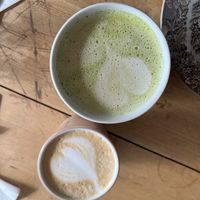matcha latte and coffee  at Rose & Vanilla in Utrecht