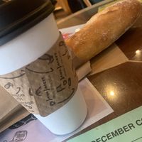 Oat milk hot chocolate and a baguette   at Essencia Artisan Bakery in Yakima