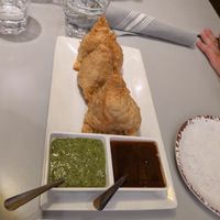 Samoas with yummy dipping sauces at Yak and Yeti in Napa