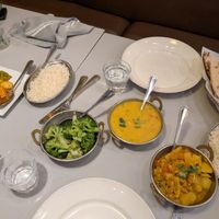 Dal, rice, potato, chili, garlic broccoli  at Yak and Yeti in Napa