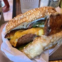 Burger with plantings on it. So good!  at Dellepiane Sedona in Sedona
