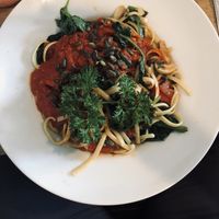 Vegan linguini with portobello mushrooms  at Ox in Heitersheim