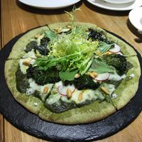 vegan pizza with spinach pesto sauce  at Veggie Castle in Macau