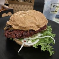 Vegan burger with beetroot patty at Halifax Burgers in Roskilde