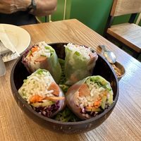 Rainbow rolls with peanut sesame dip  at Puffin Cafe in Macau