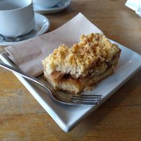 Homemade apple crumble, delicious at The Bakehouse Cafe in Forres