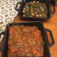 Pisto Andaluz and spinach with chickpeas.   at El Librero in Sevilla