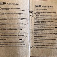 Salto’s starter menu I’ve put Ve by the vegan options and vegetarian options are shown as a V.  at Salto in Corfu