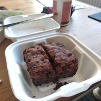 Vegan brownie at Three Roofs Cafe in Castleton