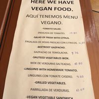 Vegan menu at Don Juan in Sevilla