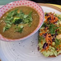 Soup with avocado toast at Imagine Café in Paris