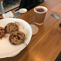 Chocolate peanut cookies and a cappuccino to go at Be Kind Cafe in Geneva