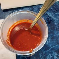 Hot red sauce, really 🔥 at Cafe Shambala in Salt Lake City