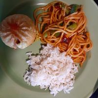 Sweet and sour noodles (our least favorite) at Cafe Shambala in Salt Lake City