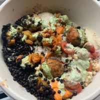 Falafels and veggie grain bowl with lentils at CAVA - Park Ave in New York City
