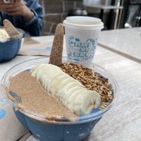 el azul y vegan latte  at Mora Mora - Roma in Mexico City